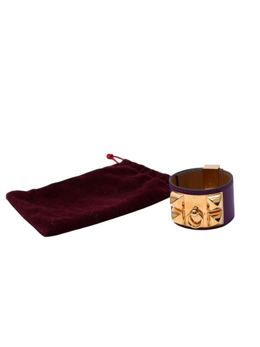 Hermes Bracelet Collier de Chien Veau Swift Studs Purple Gold